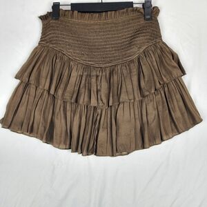 C'isa Brown Tiered Skirt Womens Medium Mini Epastic Waist Lined With Shorts